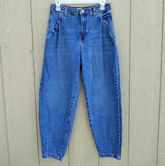 Zara Denim - Zara high waisted tapered leg blue denim jeans